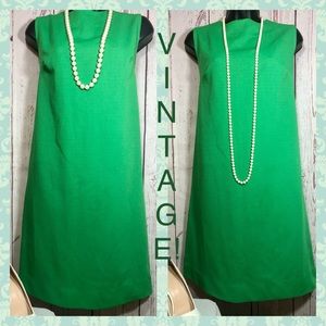 VINTAGE! Green Gabardine/Polyester Afternoon/Day Sheath Dress